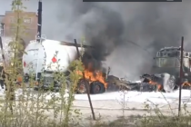 Появилось видео пожара в районе Нефтезавода в Рязани